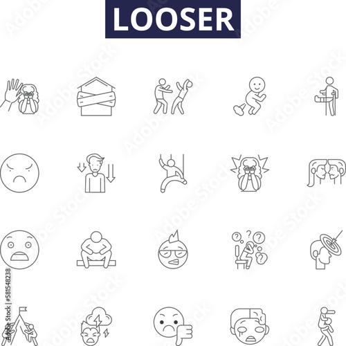 Looser line vector icons and signs. Unsuccessful, Weak, Beaten, Losing, Worst, , Inferior, Tolerant outline vector illustration set