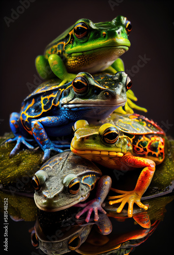Generative AI Group of coloured frogs stacked on top of each other