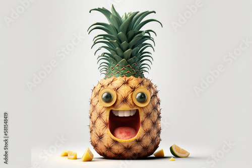 Pineapple with smiling face, generative ai