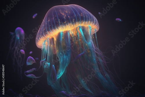 Glowing jellyfish. AI Generative