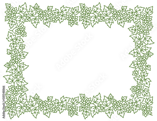 Humulus, hop circle frame floral ornament. Thick line pattern. Editable outline stroke. Vector line.