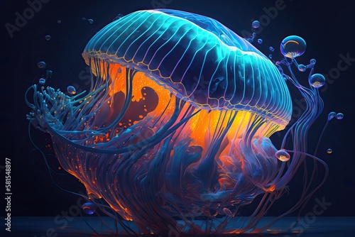 Glowing jellyfish. AI Generative