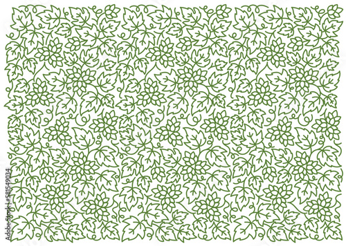Hop background floral ornament. Humulus thick line pattern. Editable outline stroke. Vector line.
