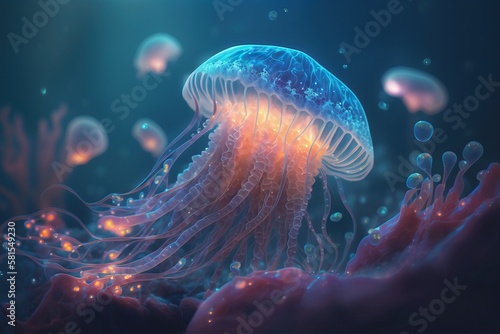 Glowing jellyfish. AI Generative © Kirill