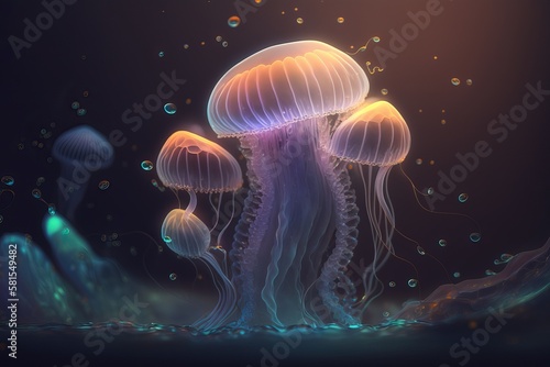 Glowing jellyfish. AI Generative © Kirill