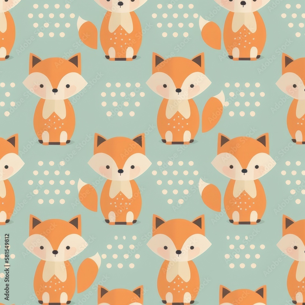 Obraz premium Seamless pattern with cute fox. Generative AI