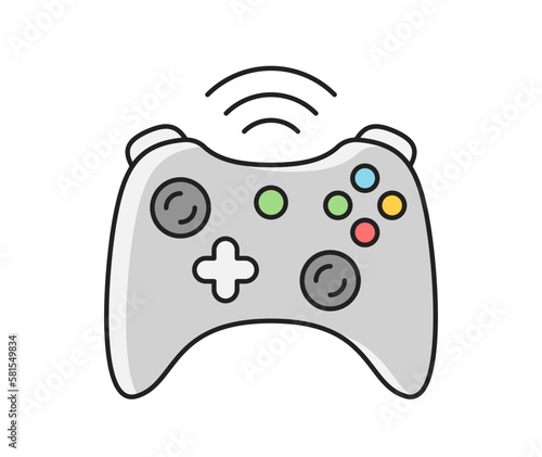 Game item icon. Retro sticker with old vintage gamepad or joystick with buttons. Gaming controller. Video games and computer play. Cartoon flat vector illustration isolated on white background