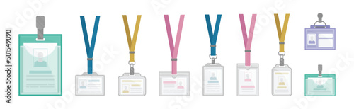 Name Badges or Name Tags Made of Lightweight Plastic with Lanyard for Wearing Around Neck Vector Set