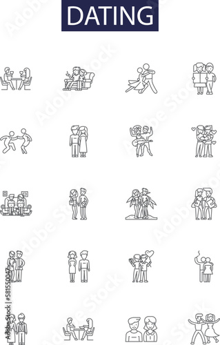 Dating line vector icons and signs. Romance, Meet, Matchmaking, Flirt, Courtship, Connect, Intimacy, Bonding outline vector illustration set
