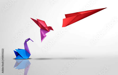 Transform and succeed or Success transformation and improving as a leadership in business through innovation and evolution concept with paper origami changed  photo
