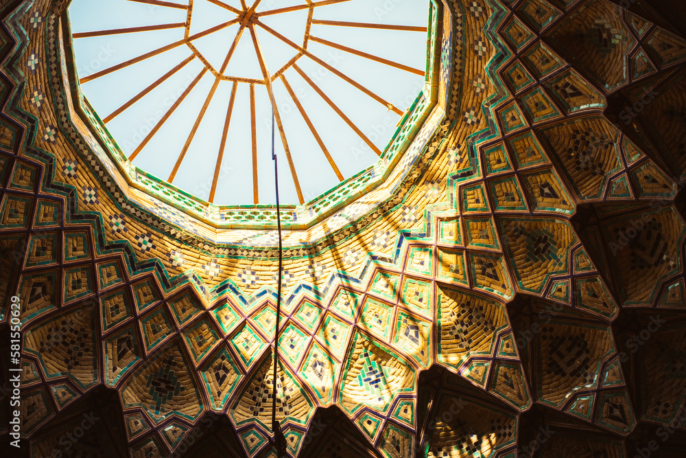 Kashan, Iran - 10th june, 2022: Beautiful dome interior in iranian islamic building