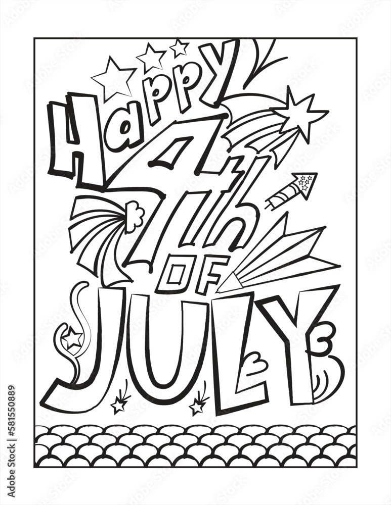 4th of July American Independence Day coloring page for kids and adults ...