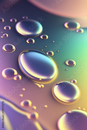 Close up shot of water drops with prismatic holographic style. Vertical Generative AI illustration