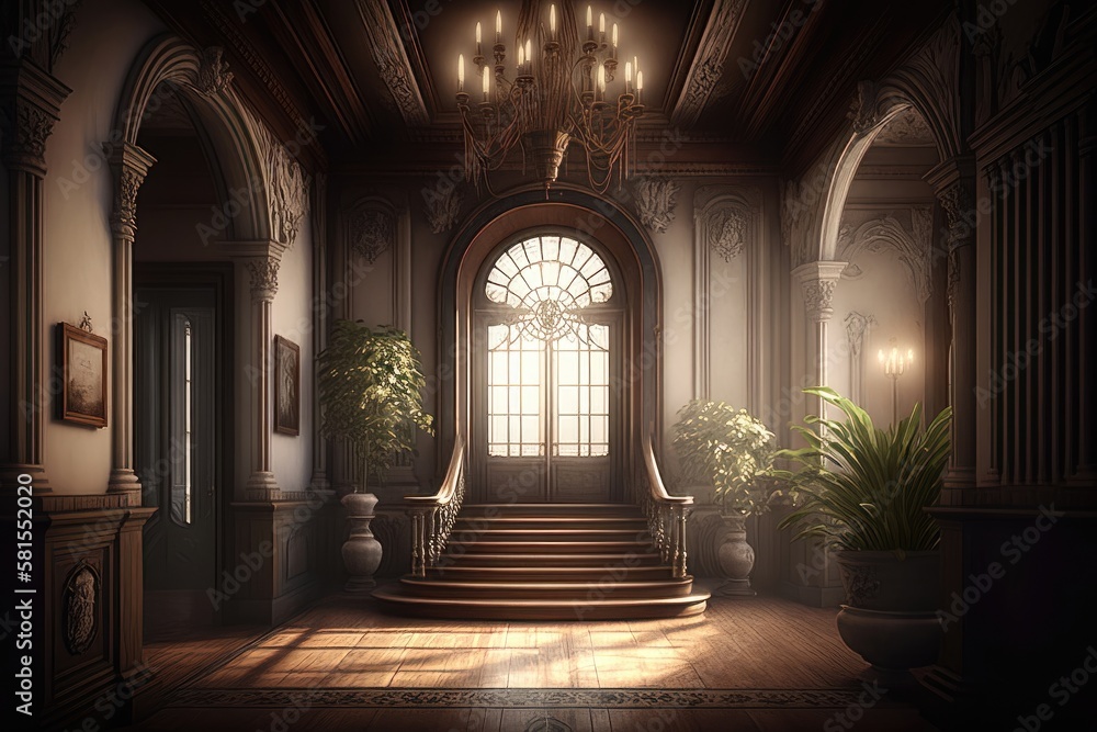 Entrance Hall in Victorian Style 1. Generative AI