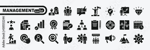 Business Management Icon Collection. Time management and planning concept. Solid icon set 