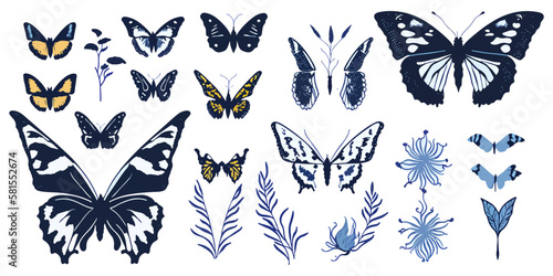 Tropical Flutterby. Exotic Vector Set of Butterflies