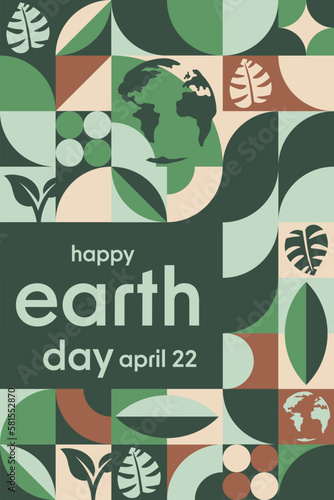 Happy Earth Day. April 22. Holiday concept. Template for background, banner, card, poster with text inscription. Vector EPS10 illustration.