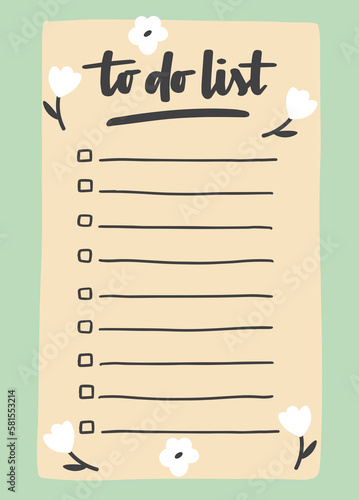 To do list template decorated by cute flower. Cute design of schedule, daily planner or checklist. Vector hand-drawn illustration. Perfect for planning, notes and self-organization.