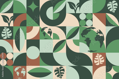 Obraz na płótnie Earth Day. April 22. Seamless geometric pattern. Template for background, banner, card, poster. Vector EPS10 illustration. w salonie