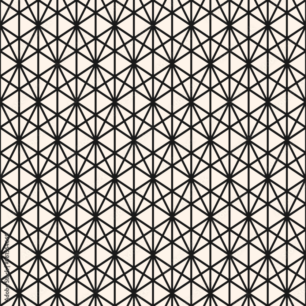 Diamond grid vector seamless pattern. Abstract geometric monochrome texture with thin diagonal cross lines, diamonds, rhombuses, triangles, mesh, lattice, grill. Simple background. Repeat geo design