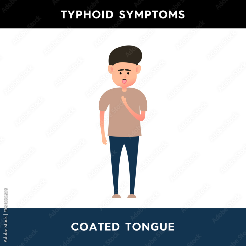 Vector illustration of a man with a whitecoated tongue with teeth