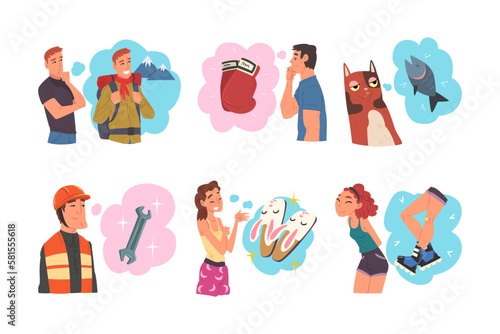 Man and Woman Thought and Need in Cloud Vector Set