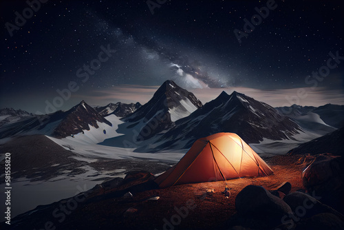 Generative AI tent that is in the mountains at night