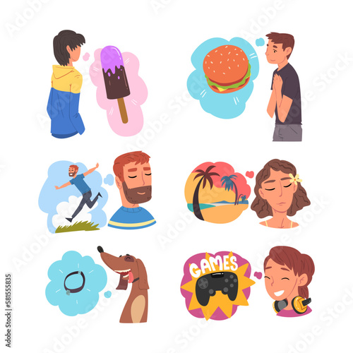 Man and Woman Thought and Need in Cloud Vector Set
