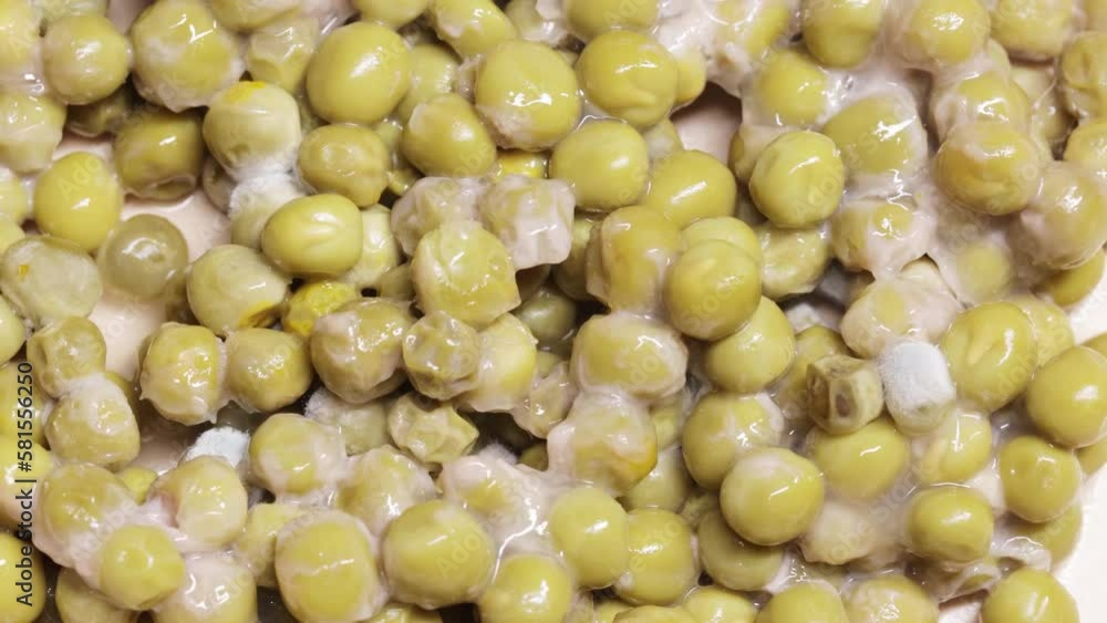 Spoiled canned peas with white mold