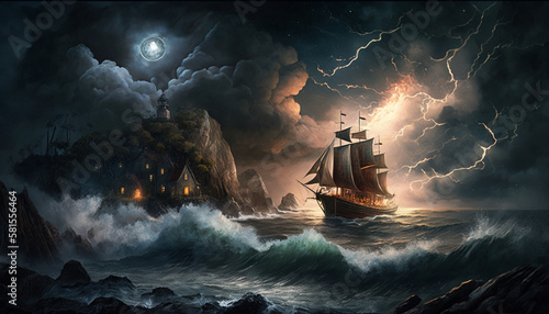 ship in a sea storm, generative ai