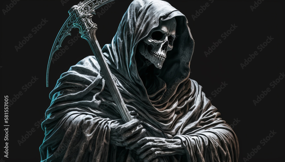 hooded death on black background, generative ai hooded death on black background, generative ai