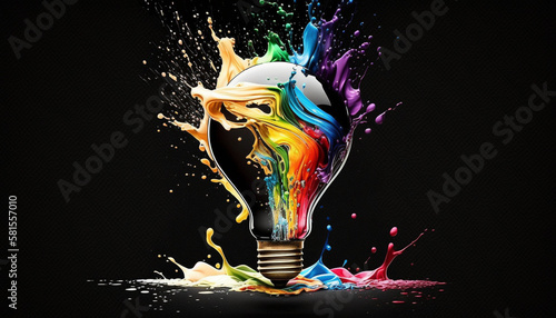 splash of multi-colored paints in the form of a light bulb, generative ai
