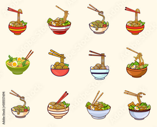 Set Pho With Noodles Hi-Quality Illustration, Best Colorful Asian Food Illustration Recipe Design.Premium Vector With Hi-Quality Delicious Pho Illustration Vector Design.