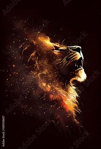 silhouette of a lion roaring , generative ai