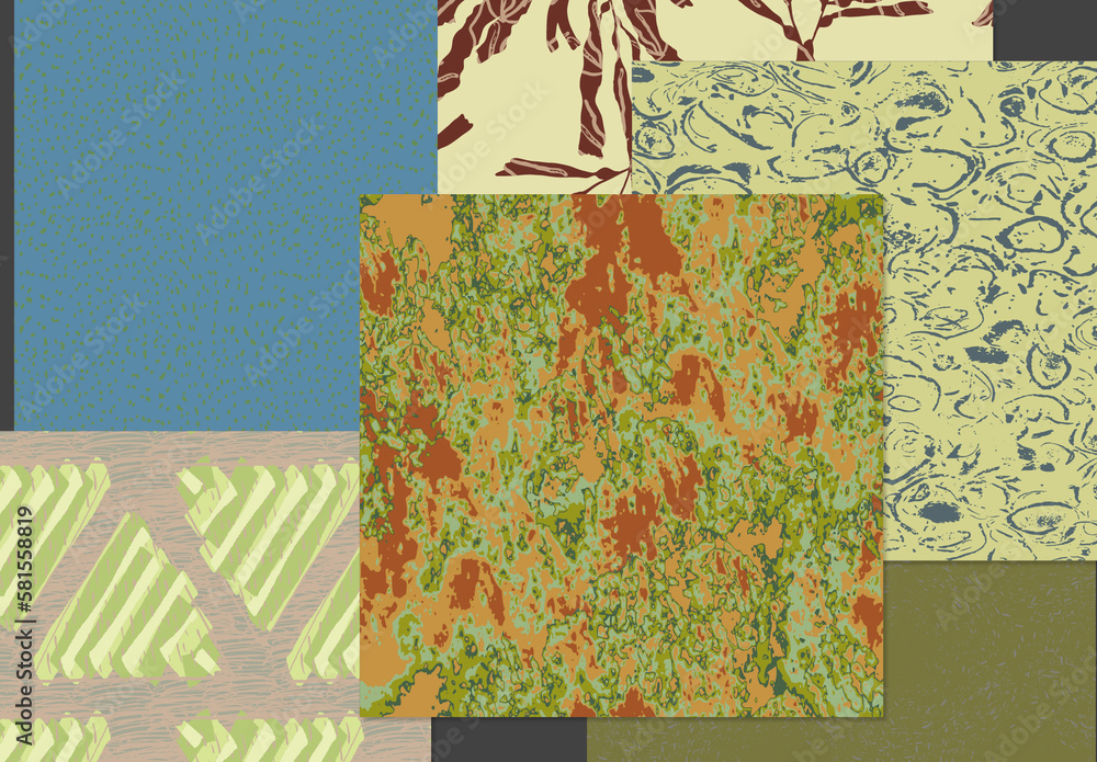 Seamless Pattern Set with Hand Drawn Floral Elements Stock Template ...