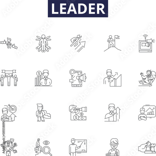 Leader line vector icons and signs. Chief, Guider, Boss, Captain, Ruler, Supervisor, Facilitator, Administrator outline vector illustration set