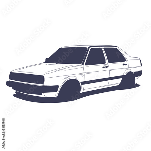 Vintage Classic Sedan Transparent Outlines Apparel Design Print