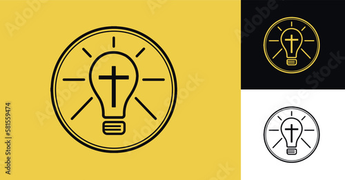Lamp symbol with light and cross shape in yellow and black colors