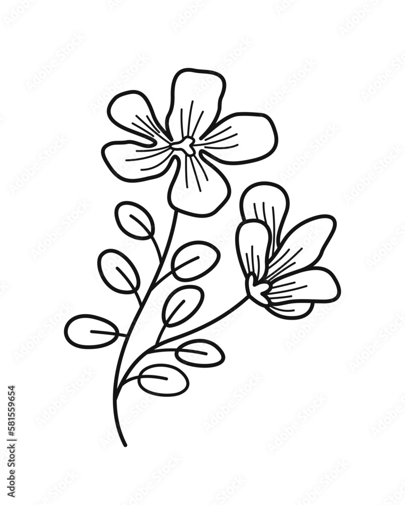 Minimalistic floral branch. Hand drawn icon with cute garden flower or blooming plant. Nature and botany. Organic Design element for logo. Cartoon flat vector illustration isolated on white background Minimalistic floral branch. Hand drawn icon with cute garden flower or blooming plant. Nature and botany. Organic Design element for logo. Cartoon flat vector illustration isolated on white background