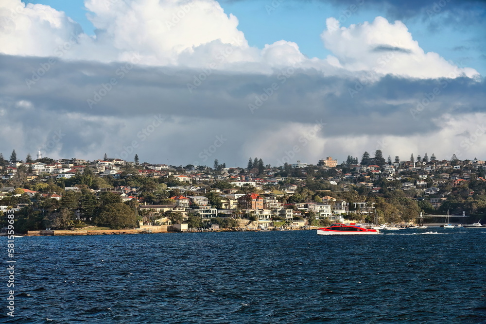 View of Vaucluse suburb on the South Head peninsula of Port Jackson-Sydney Harbour. NSW-Australia-549
