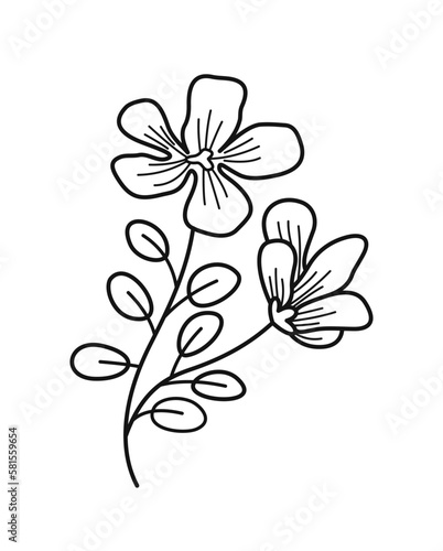 Minimalistic floral branch. Hand drawn icon with cute garden flower or blooming plant. Nature and botany. Organic Design element for logo. Cartoon flat vector illustration isolated on white background