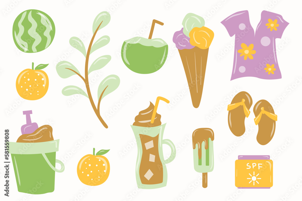 Fototapeta premium Summer Designs Flat Vector Icon beach icons vacation icons outdoor activities icons summer sports icons