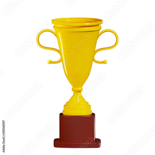 Gold cup on a pedestal for rewarding in victory. 3d render. Vector illustration