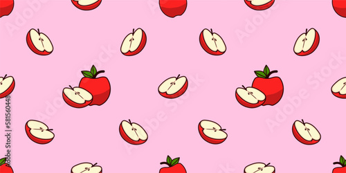 Seamless red apple fruits pattern wallpaper
