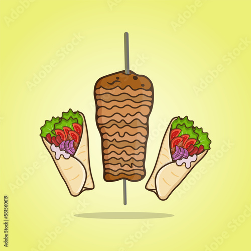 Best Shawarma Donner Kebab Illustration, Premium Delicious Asian Food Clip Art. Best Delicious Shawarma  Vector With Hi-Quality Donner Kebab Illustration.