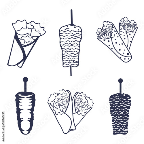 Shawarma Donner Kebab Clip Art, Minimal Asian Food Vector Spicy Design. Best Delicious Shawarma Vector With Hi-Quality Donner Kebab Illustration.
