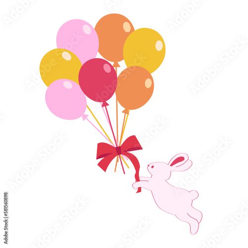 風船のリボンを持つウサギ