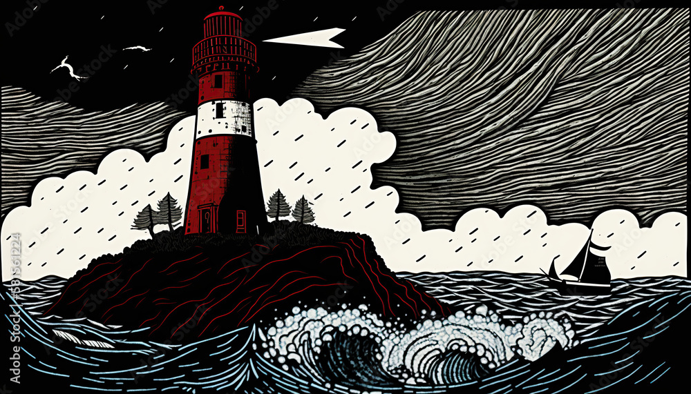 Fototapeta premium Lighthouse, Generative AI, Illustration