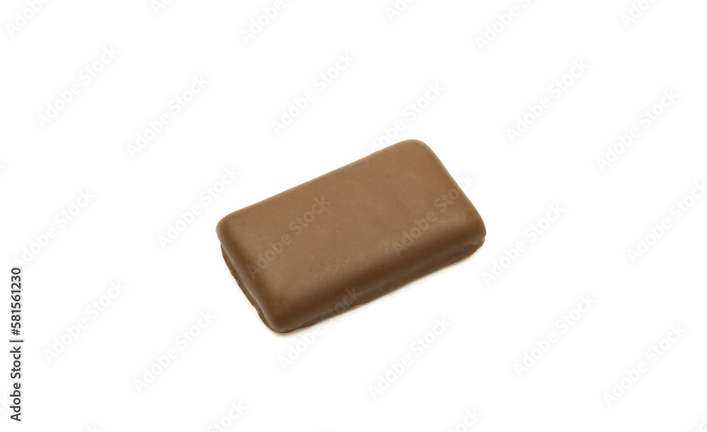 Small piece of chocolate isolated on white background.Single choco bar candy dessert Small piece of chocolate isolated on white background.Single choco bar candy dessert