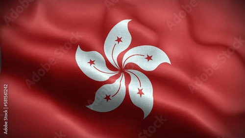 4K Textured Flag of Hong Kong Animation Stock Video - Hong Kongese Flag Waving in Loop - Highly Detailed Hong Konger Flag Stock Video stock video photo